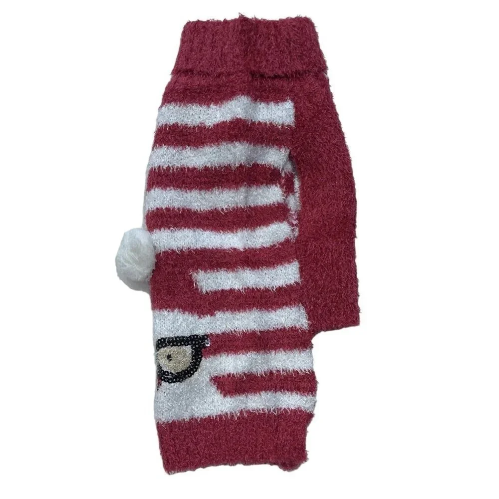 CYEOLLO Dog Christmas Sweater Red White‎ Stripe Small Santa w/Glasses Pets NEW